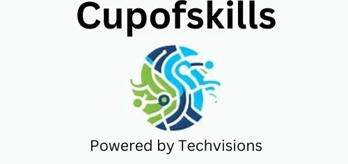 Logo of Cupofskills, an online learning platform for digital marketing skills powered by Techvisions. The logo consists of a blue and green abstract design that resembles a cup or a brain, and the text “Cupofskills” and “Powered by Techvisions” in black and gray.